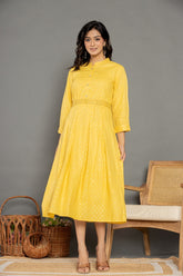Yellow cotton midi dress
